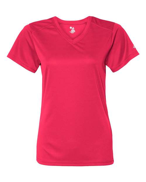 Badger 4162 Women’s B-Core V-Neck T-Shirt - Hot Coral - front