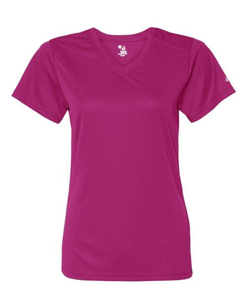 Badger 4162 Women’s B-Core V-Neck T-Shirt - Hot Pink - front