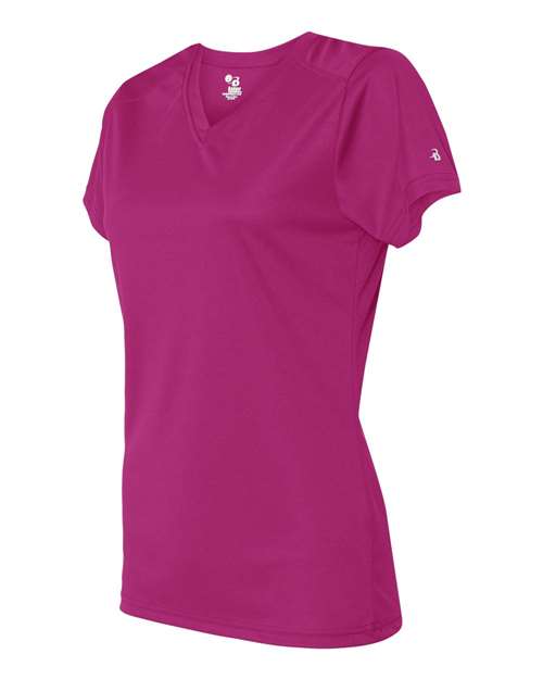 Badger 4162 Women’s B-Core V-Neck T-Shirt - Hot Pink - side