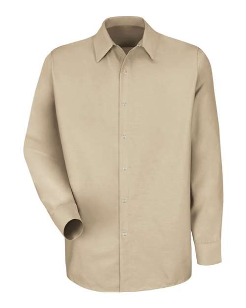 Red Kap SP16 Men's Specialized Pocketless Poplin Long Sleeve Work Shirt - Light Tan - front