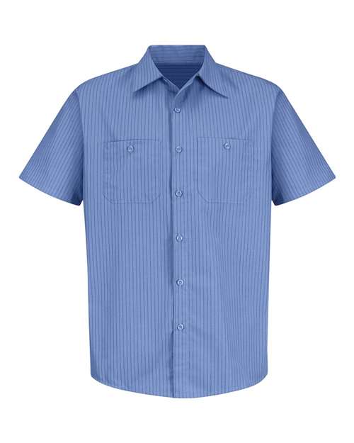 Red Kap SB22 Men's Industrial Stripe Short Sleeve Work Shirt - BS-Petrol Blue/ Navy - front
