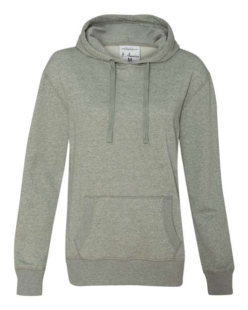 J. America 8860 Women’s Glitter French Terry Hooded Sweatshirt - Oxford/ Silver - front