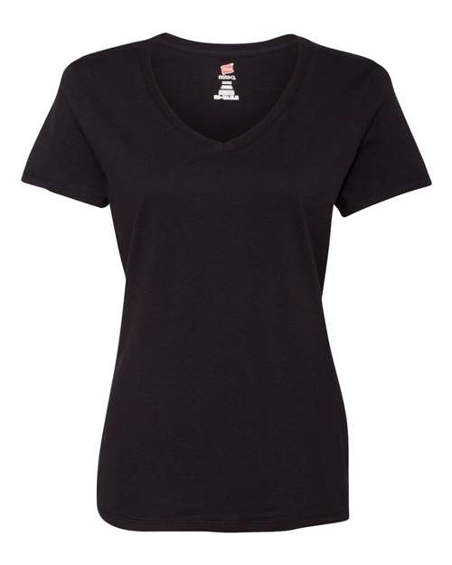 Hanes S04V Women's Perfect-T V-Neck T-Shirt - Black - front