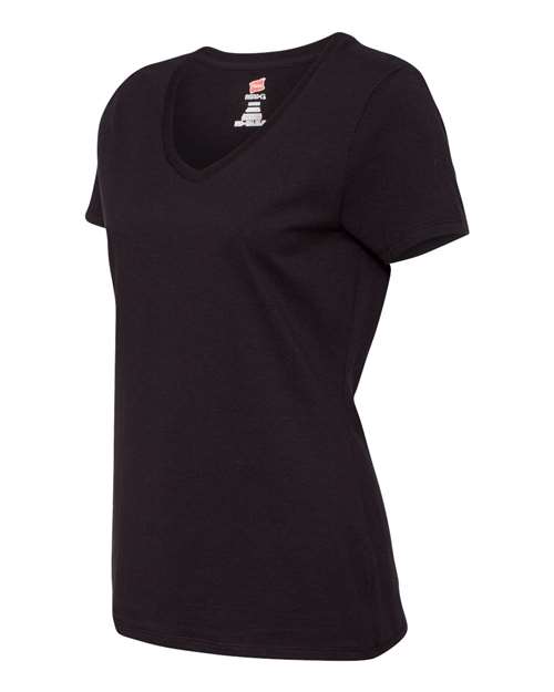 Hanes S04V Women's Perfect-T V-Neck T-Shirt - Black - side