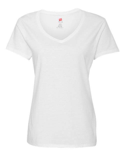 Hanes S04V Women's Perfect-T V-Neck T-Shirt - White - front