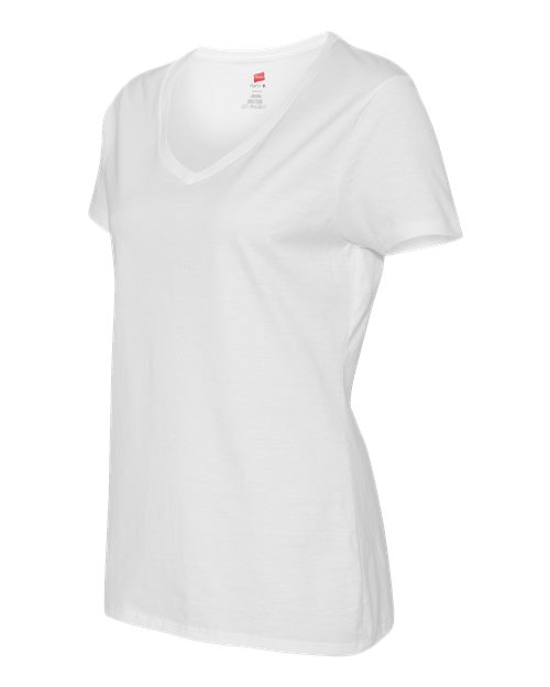 Hanes S04V Women's Perfect-T V-Neck T-Shirt - White - side