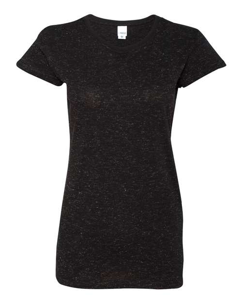 J. America 8138 Women’s Glitter T-Shirt - Black/ Silver - front