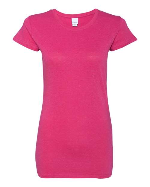 J. America 8138 Women’s Glitter T-Shirt - Wildberry/ Silver - front