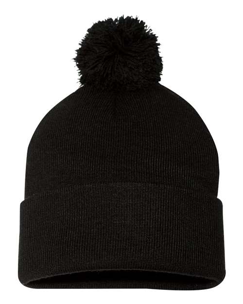 Sportsman SP15 12" Pom-Pom Cuffed Beanie - Black - back