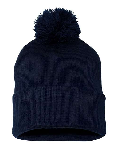 Sportsman SP15 12" Pom-Pom Cuffed Beanie - Navy - back