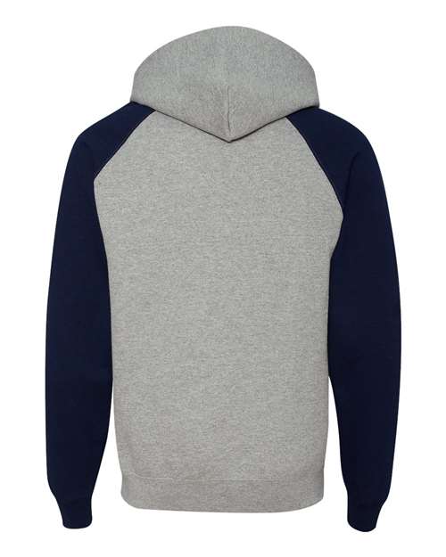 JERZEES 96CR Unisex Nublend® Colorblocked Raglan Hooded Sweatshirt - Oxford/ J. Navy - back