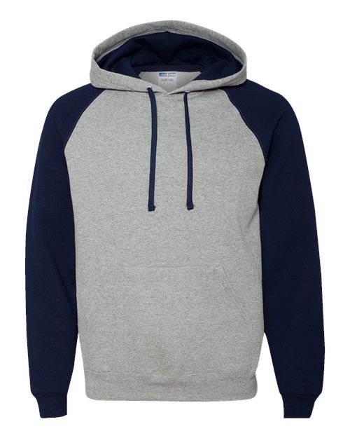 JERZEES 96CR Unisex Nublend® Colorblocked Raglan Hooded Sweatshirt - Oxford/ J. Navy - front