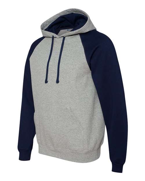 JERZEES 96CR Unisex Nublend® Colorblocked Raglan Hooded Sweatshirt - Oxford/ J. Navy - side