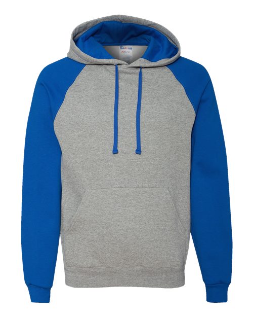 JERZEES 96CR Unisex Nublend® Colorblocked Raglan Hooded Sweatshirt - Oxford/ Royal - front