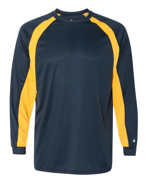 Badger 4154 Men's B-Core Hook Long Sleeve T-Shirt - Navy/ Gold - front
