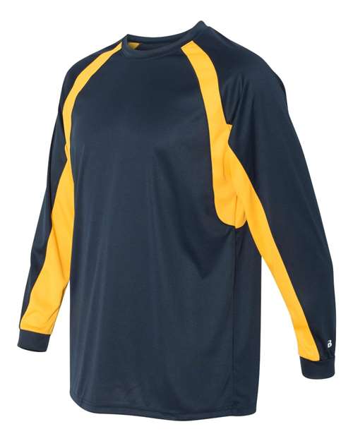 Badger 4154 Men's B-Core Hook Long Sleeve T-Shirt - Navy/ Gold - side