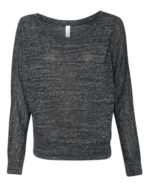 BELLA + CANVAS 8850 Women’s Flowy Off Shoulder Long Sleeve Tee - Black Marble - front