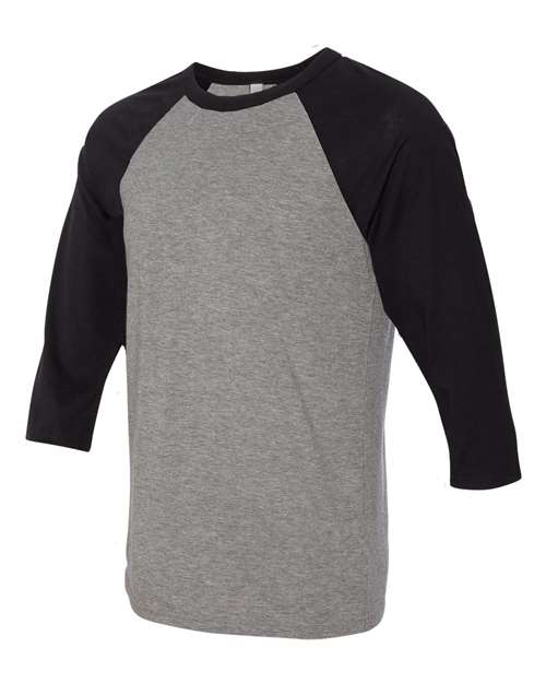 BELLA + CANVAS 3200 Unisex Three-Quarter Sleeve Baseball Tee - Deep Heather/ Black - side