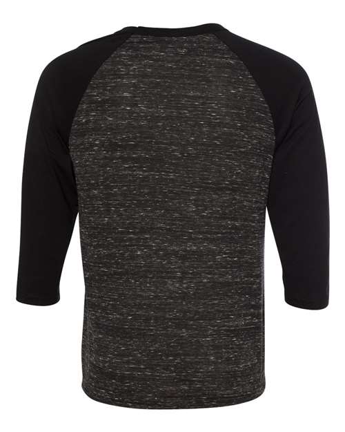 BELLA + CANVAS 3200 Unisex Three-Quarter Sleeve Baseball Tee - Black Marble/ Black - back