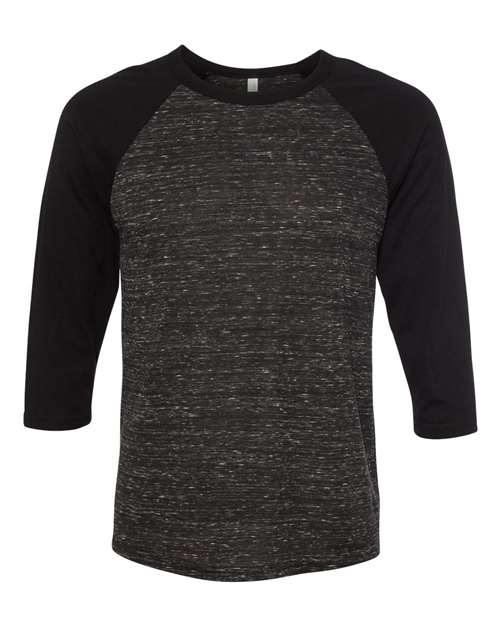 BELLA + CANVAS 3200 Unisex Three-Quarter Sleeve Baseball Tee - Black Marble/ Black - front