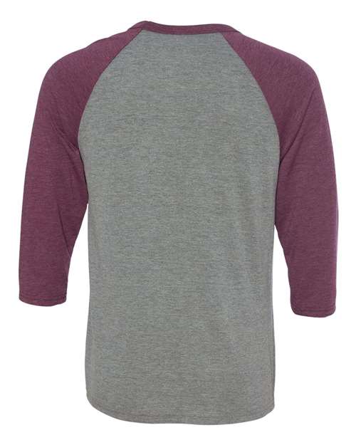 BELLA + CANVAS 3200 Unisex Three-Quarter Sleeve Baseball Tee - Grey/ Maroon Triblend - back