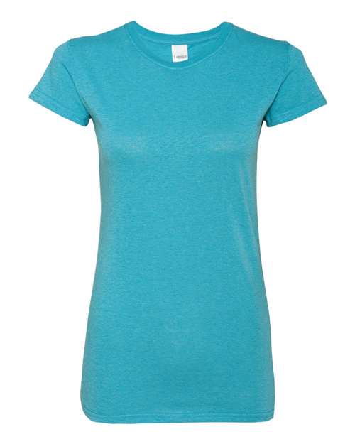 J. America 8138 Women’s Glitter T-Shirt - Maui Blue/ Silver - front