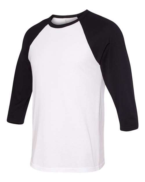 BELLA + CANVAS 3200 Unisex Three-Quarter Sleeve Baseball Tee - White/ Black - side