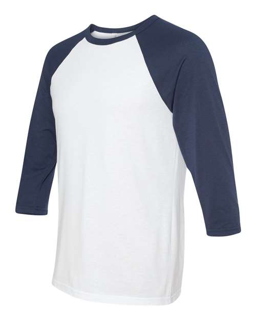 BELLA + CANVAS 3200 Unisex Three-Quarter Sleeve Baseball Tee - White/ Navy - side