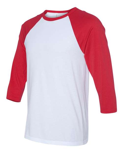 BELLA + CANVAS 3200 Unisex Three-Quarter Sleeve Baseball Tee - White/ Red - side