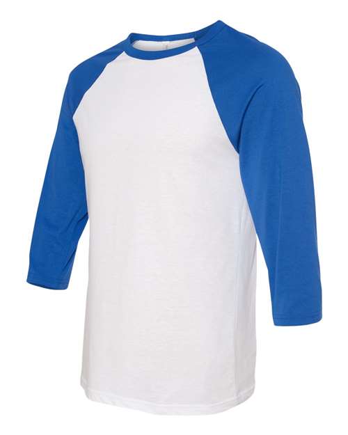 BELLA + CANVAS 3200 Unisex Three-Quarter Sleeve Baseball Tee - White/ True Royal - side