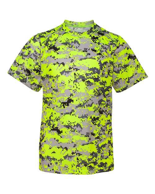 Badger 2180 Youth Digital Camo T-Shirt - Safety Yellow Digital - front