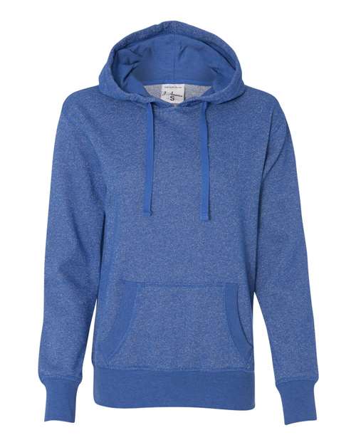 J. America 8860 Women’s Glitter French Terry Hooded Sweatshirt - Royal/ Silver - front