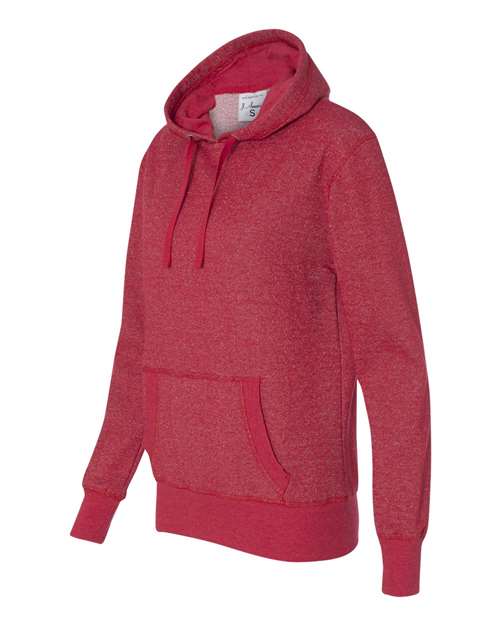 J. America 8860 Women’s Glitter French Terry Hooded Sweatshirt - Red/ Silver - side