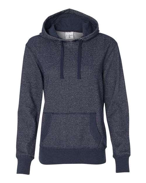 J. America 8860 Women’s Glitter French Terry Hooded Sweatshirt - Navy/ Silver - front