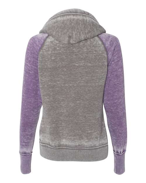 J. America 8926 Women's Zen Fleece Raglan Hooded Sweatshirt - Cement/ Very Berry - back