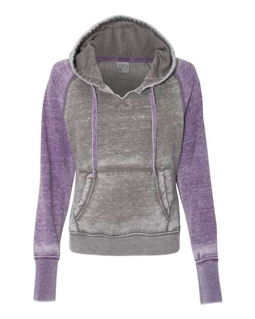 J. America 8926 Women's Zen Fleece Raglan Hooded Sweatshirt - Cement/ Very Berry - front