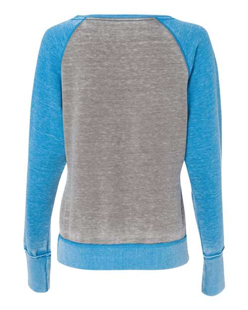 J. America 8927 Women’s Zen Fleece Raglan Sweatshirt - Cement/ Oceanberry - back