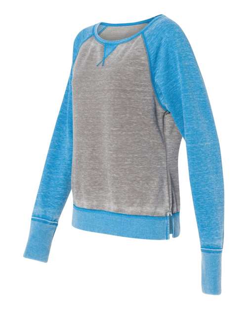 J. America 8927 Women’s Zen Fleece Raglan Sweatshirt - Cement/ Oceanberry - side