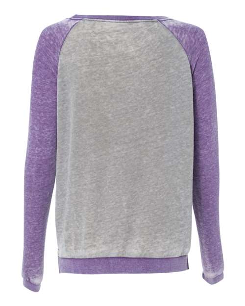 J. America 8927 Women’s Zen Fleece Raglan Sweatshirt - Cement/ Very Berry - back