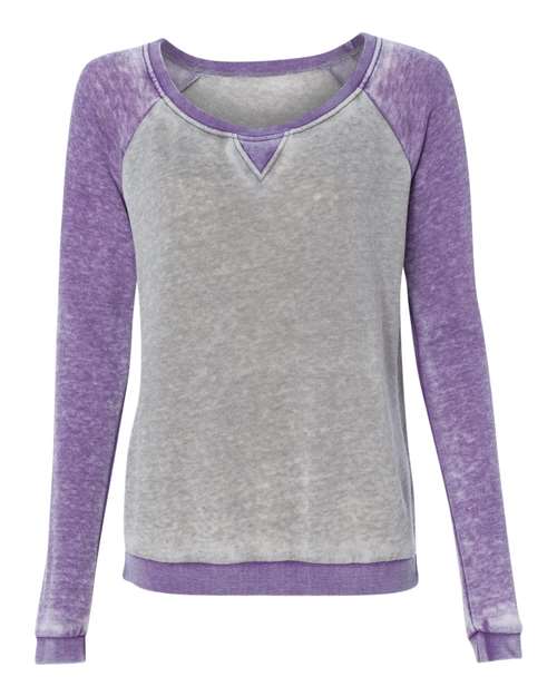 J. America 8927 Women’s Zen Fleece Raglan Sweatshirt - Cement/ Very Berry - front