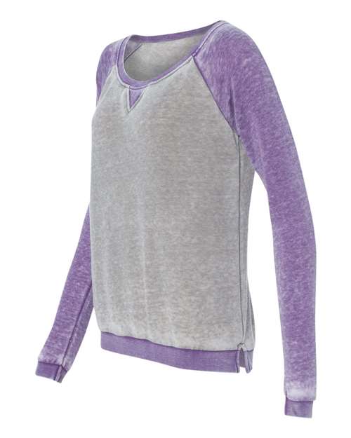 J. America 8927 Women’s Zen Fleece Raglan Sweatshirt - Cement/ Very Berry - side