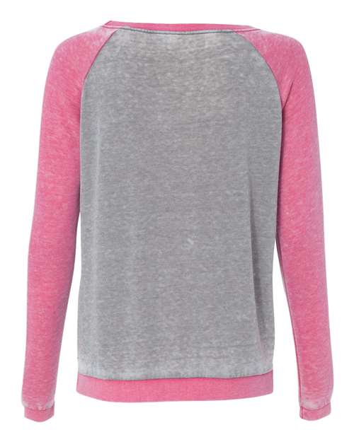 J. America 8927 Women’s Zen Fleece Raglan Sweatshirt - Cement/ Wildberry - back