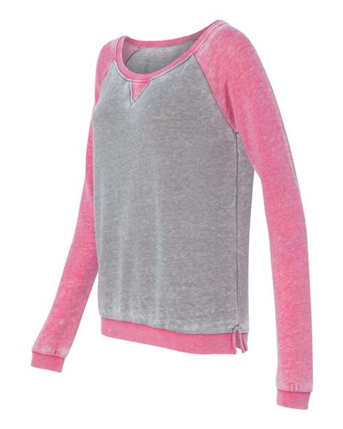 J. America 8927 Women’s Zen Fleece Raglan Sweatshirt - Cement/ Wildberry - side