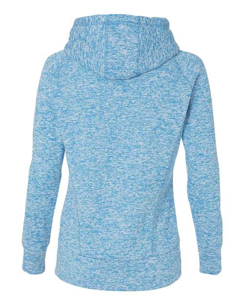 J. America 8616 Women’s Cosmic Fleece Hooded Sweatshirt - Electric Blue/ Neon Green - back