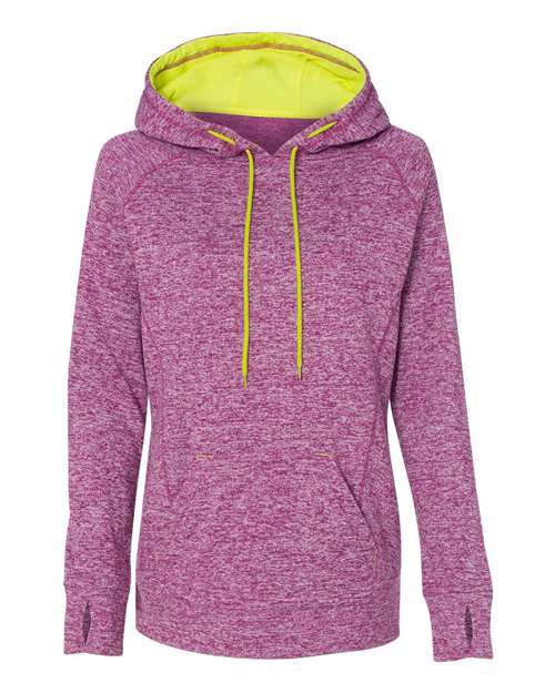 J. America 8616 Women’s Cosmic Fleece Hooded Sweatshirt - Magenta/ Neon Yellow - front