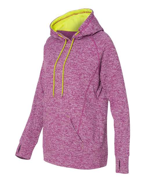 J. America 8616 Women’s Cosmic Fleece Hooded Sweatshirt - Magenta/ Neon Yellow - side