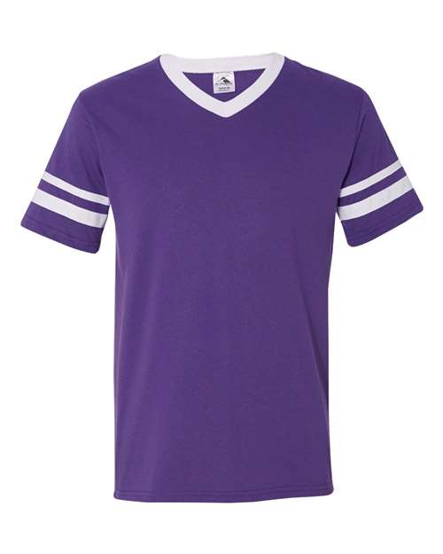 Augusta Sportswear 360 V-Neck Jersey with Striped Sleeves - Purple/ White - front