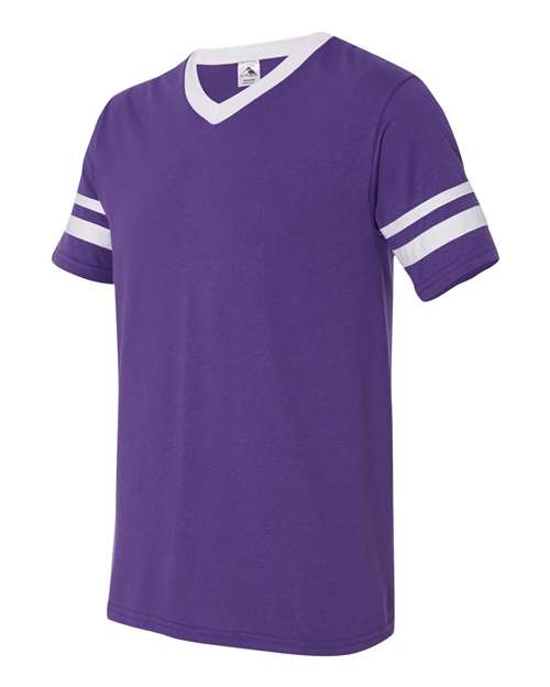 Augusta Sportswear 360 V-Neck Jersey with Striped Sleeves - Purple/ White - side
