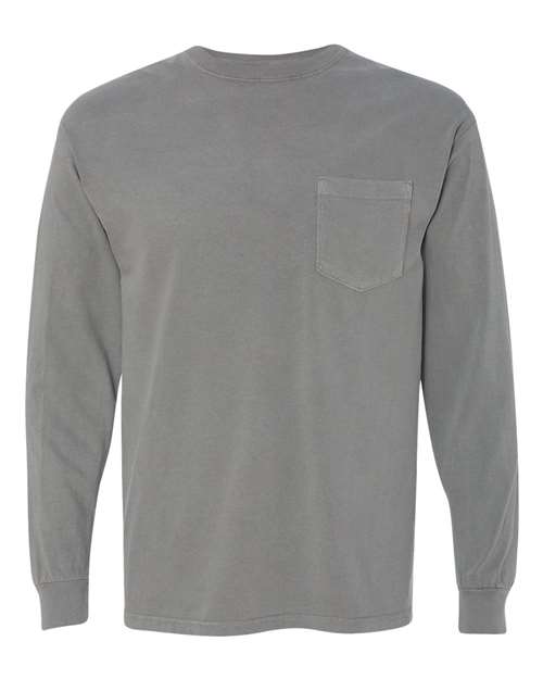 Comfort Colors 4410 Unisex Garment-Dyed Heavyweight Long Sleeve Pocket T-Shirt - Grey - front