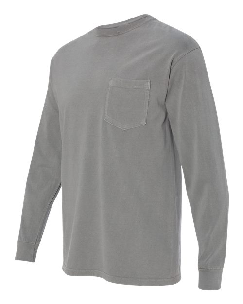 Comfort Colors 4410 Unisex Garment-Dyed Heavyweight Long Sleeve Pocket T-Shirt - Grey - side